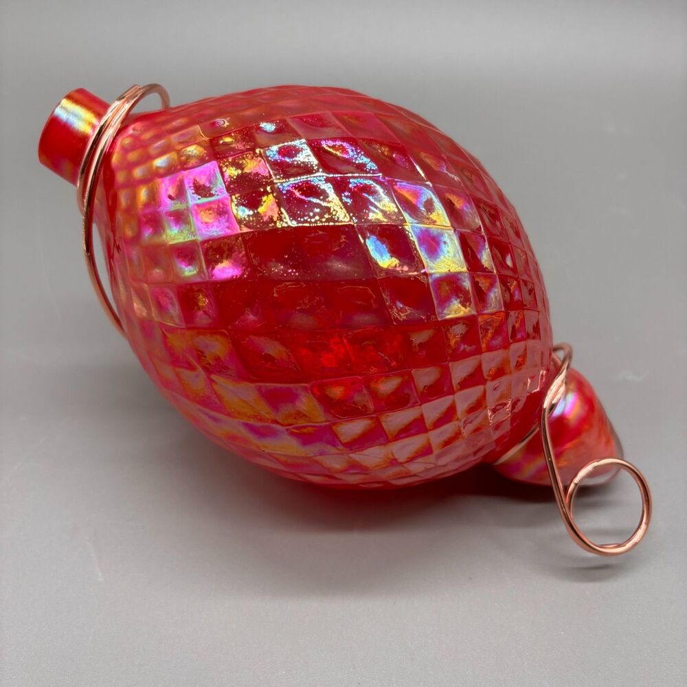Art Glass Optic Iridescent Red Finial Sculpture Decorative Wire Wrap Large 8"